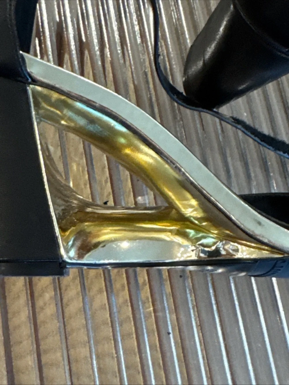 Vaneli Black Leather Open-Toe Block Heels with Gold Accent - Picture 5 of 6